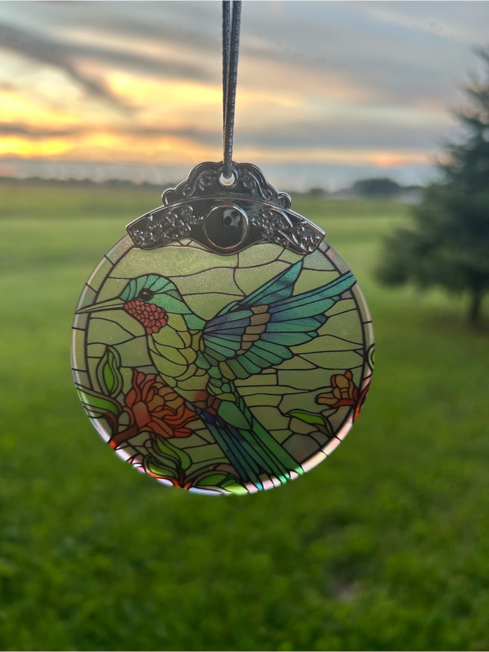 Stained Glass Hummingbird Suncatcher in Blue, Green and Red NIB
